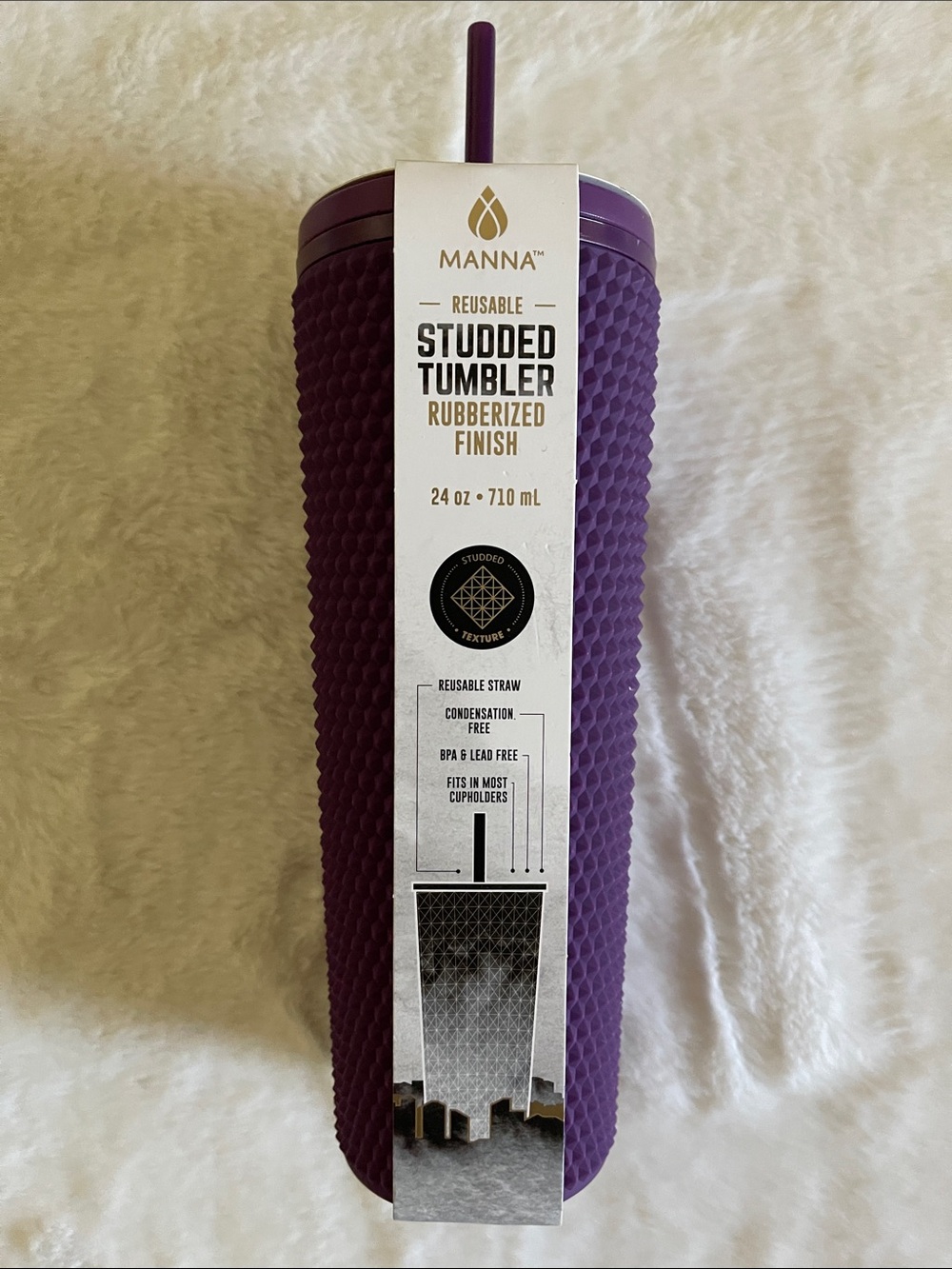 Manna  Purple Studded Reusable Tumbler with Straw  24 Oz